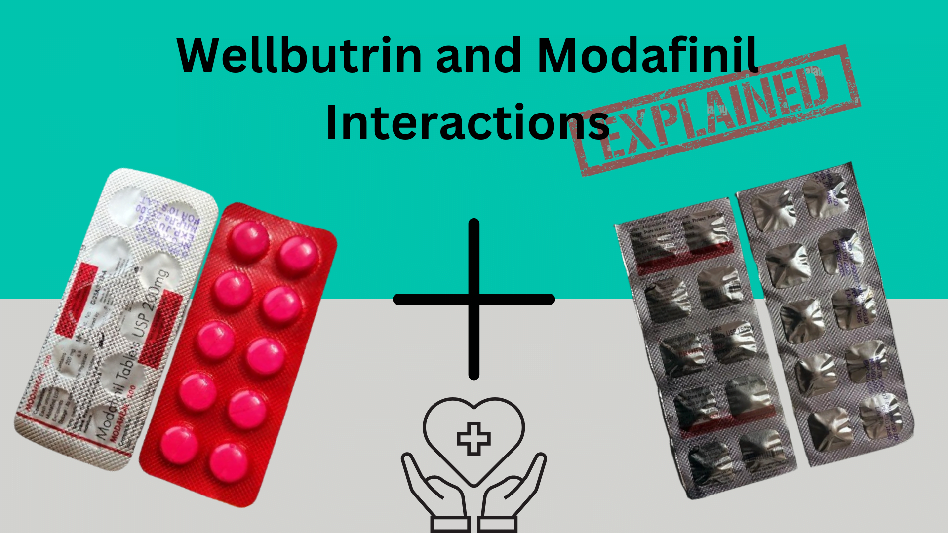 Illustration depicting the interaction between Wellbutrin and Modafinil, two medications known for their cognitive-enhancing effects.